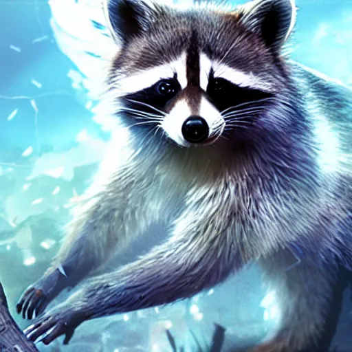 Image similar to final fantasy box art depicting a raccoon