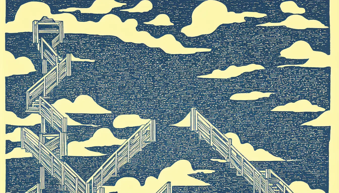 Image similar to stairway to heaven by woodblock print