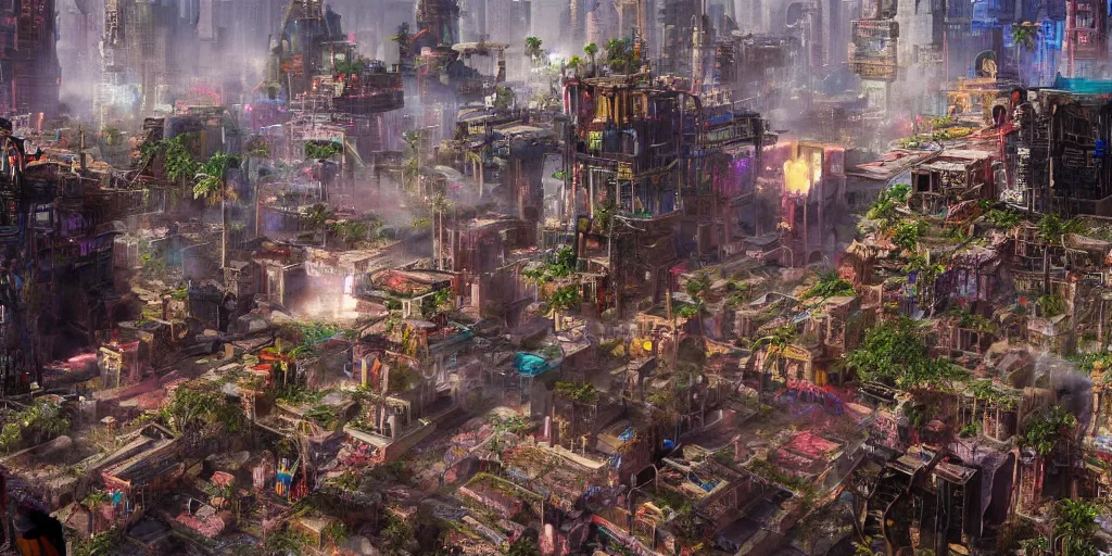 Prompt: a mayan city in the future with sunshaft, bloom, depth of field, rendered in unreal engine, with slow flash sync, kodak film, realistic, craig mullins style, realistic style, neon lighs, chrome, cyberpunk, digital art