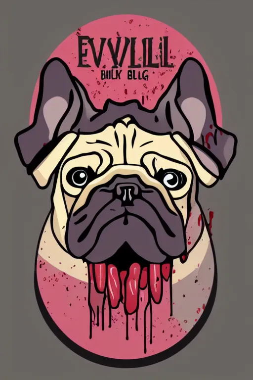 Image similar to Evil pug, sticker, blood thirsty, blood, evil, colorful, illustration, highly detailed, simple, smooth and clean vector curves, no jagged lines, vector art, smooth