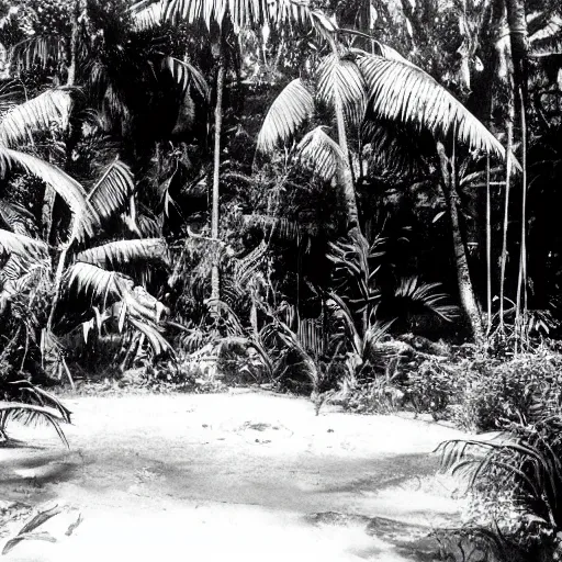 Image similar to a rizom lost film footage of an anthropological sphere in the middle of the tropical jungle / object / abstract / modernism / film still / cinematic / enhanced / 1 9 2 0 s / black and white / grain