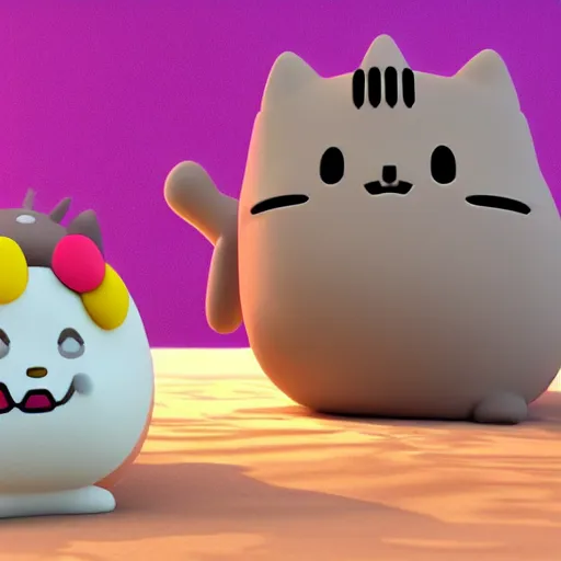 Image similar to Kirby as Pusheen the cat as a pokemon, cute, 3d render, octane render