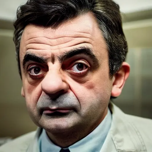 Prompt: Rowan Atkinson as the reactor technician in Chernobyl miniseries (2019)