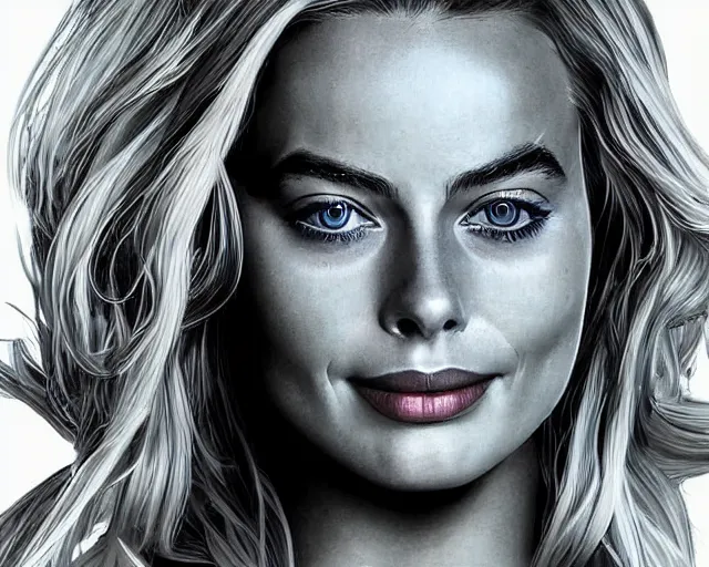 Image similar to led neon art of margot robbie, digital art, hyper detailed, award winning