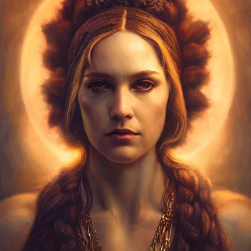 Image similar to majestic gracious regal seductive hekate portrait, ancient greece, atmospheric lighting, painted, menacing, intricate, volumetric lighting, beautiful, rich deep colours masterpiece, golden hour, sharp focus, ultra detailed, by leesha hannigan, ross tran, thierry doizon, kai carpenter, ignacio fernandez rios
