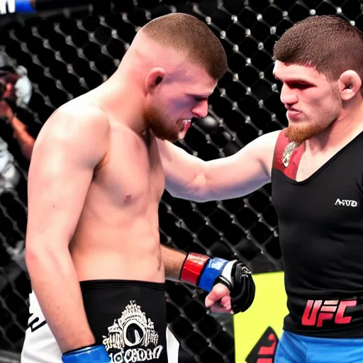 Image similar to Paddy Pimpblett knocking out Khabib Nurmagomedov, UFC, 4K details