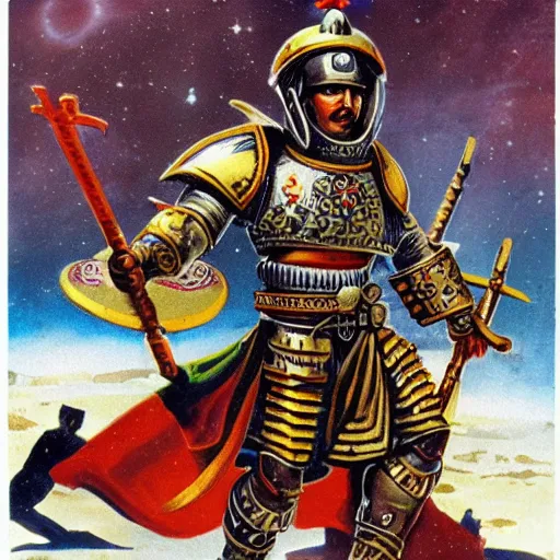 Image similar to helmeted ottoman sultanate space marines, pulp science fiction illustration