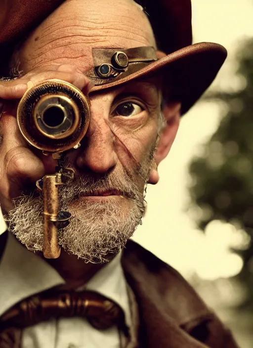Prompt: closeup portrait of steampunk weazle wearing a monocle, depth of field, zeiss lens, detailed, symmetrical, centered, fashion photoshoot, by Annie Leibovitz and Steve McCurry, David Lazar, Jimmy Nelsson, Breathtaking, 8k resolution, extremely detailed, beautiful, establishing shot, artistic, hyperrealistic, beautiful face, octane render