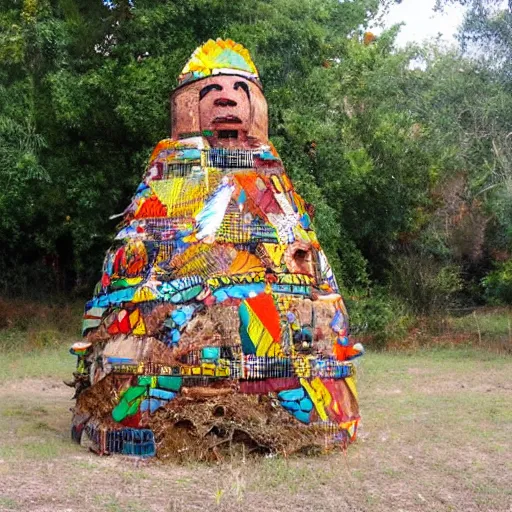 Prompt: A sculpture a Mexican native made pure recycled materials