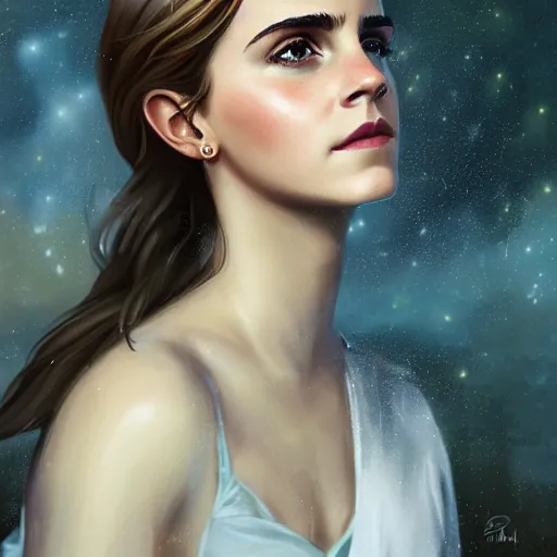 Image similar to a portrait of emma watson in a scenic environment by charlie bowater