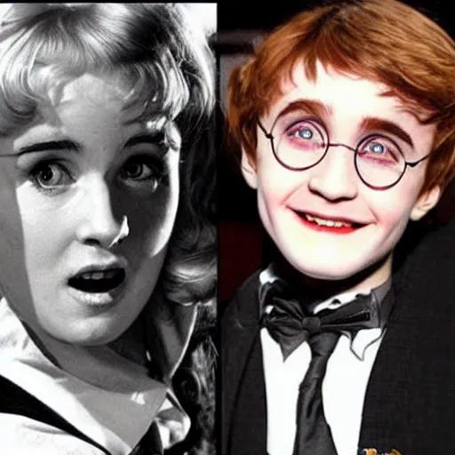 Prompt: a hard core meme featuring harry potter and marylin monroe