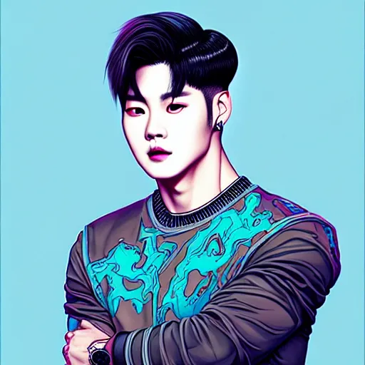 Image similar to portrait painting of jackson wang from got 7, sharp focus, award - winning, trending on artstation, masterpiece, highly detailed, intricate. art by josan gonzales and moebius and deathburger