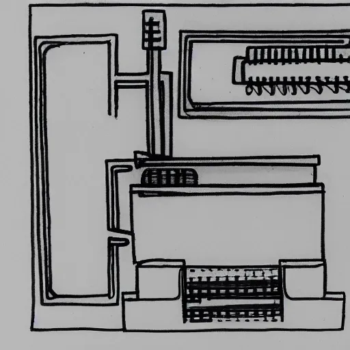 Image similar to very simple line drawing of a furnace with people around it, pen on paper simple drawing by a 7 year old