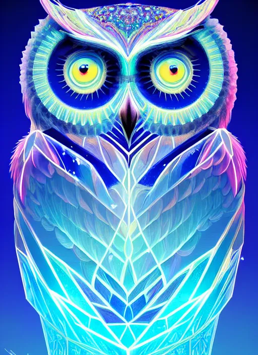 Image similar to symmetry!! product render poster vivid colors divine proportion owl, ice and snow, glowing fog intricate, elegant, highly detailed, digital painting, artstation, concept art, smooth, sharp focus, illustration,