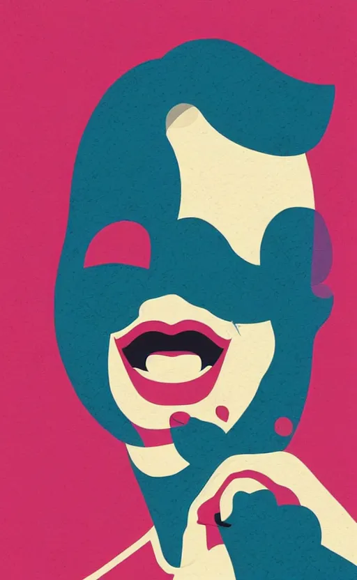 Image similar to illustration portrait of a woman with white buzzcut laughing out loud, art deco painting by tom whalen, by tomer hanukam funny meme photo, trending on behance, digital illustration, storybook illustration, grainy texture, flat shading, vector art, airbrush, pastel, watercolor, poster