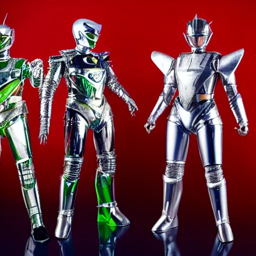 Image similar to sparkling chrome insect - themed battle armour, 1 9 8 0 s futurism, super sentai hero, tokusatsu, robin williams, robocop, studio lighting, fujifilm