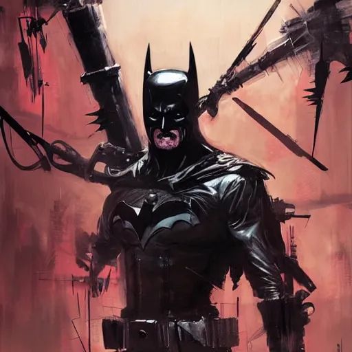 Image similar to Batman who laughs, paint by Wadim Kashin