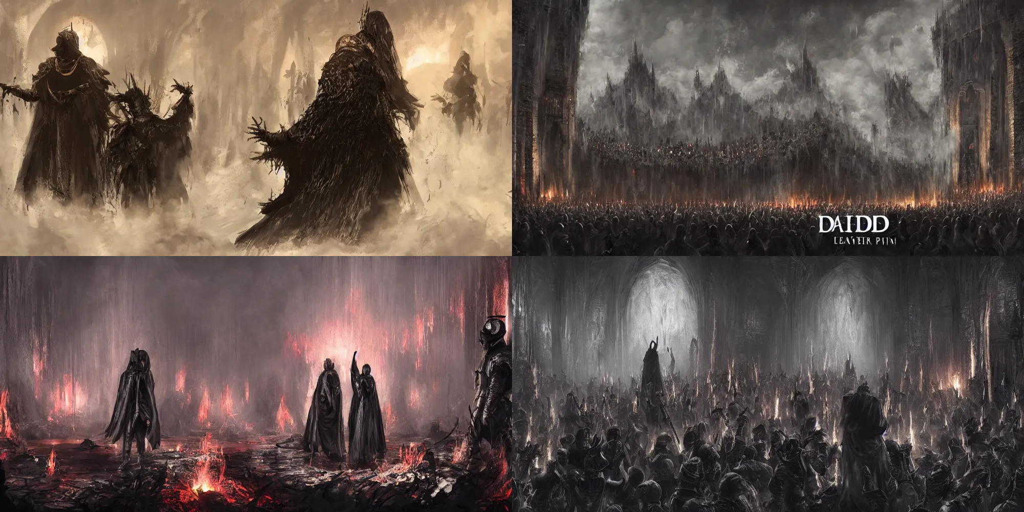 Prompt: Kanye West's Donda listening party in the style of Dark Souls 3, concept art, cinematic, intense