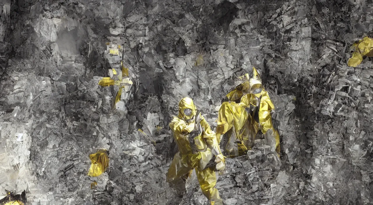 Image similar to a single man in hi viz hazmat suit wanders around a crumbling victorian london sewer, stunning render, high octane, 3 d, cinematic lighting