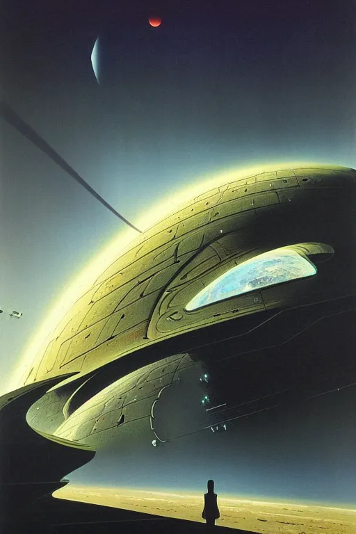 Image similar to space scene by arthur haas and bruce pennington and john schoenherr, cinematic matte painting, zaha hadid building, dark moody color palate,