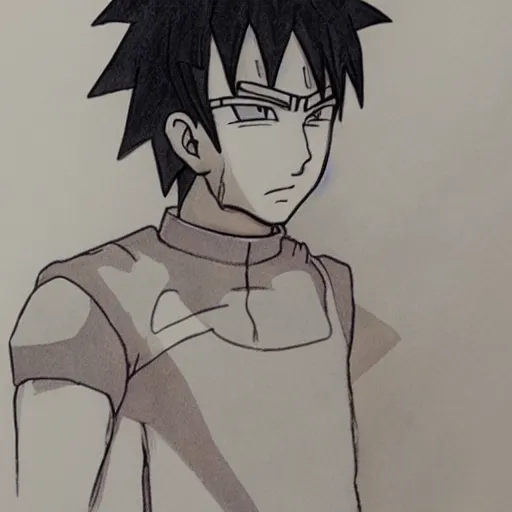 Image similar to young man in naruto costume and with saiyan hair on trial, courtroom sketch