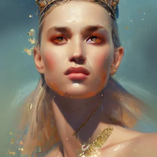 Image similar to a beautiful portrait of a goddess with sparkling skin by greg rutkowski and raymond swanland, trending on artstation