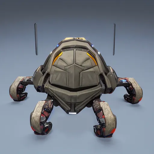 Image similar to hard surface, robotic platform, based on turtle, 6 claws, symmetric, unreal engine