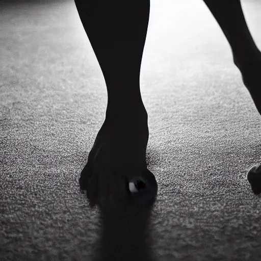 Prompt: a silhouette of a woman's feet, black and white hard light