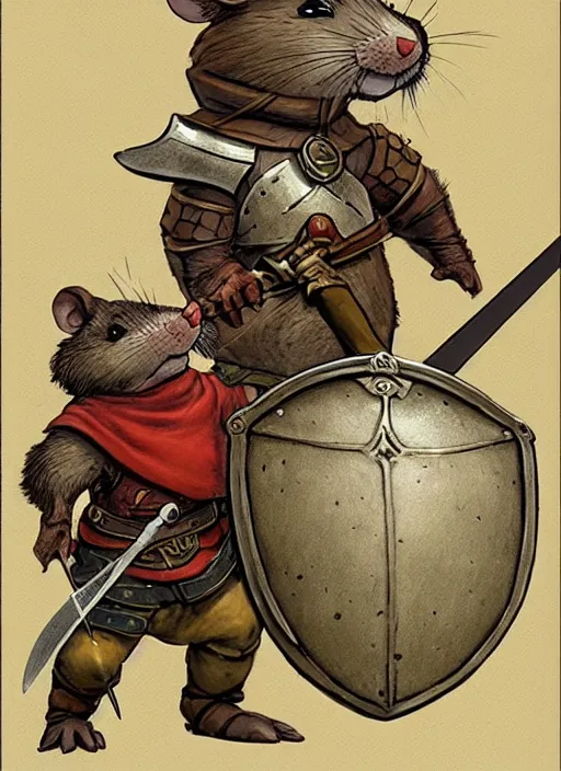 Image similar to a heroic mouse knight with sword and shield, redwall, greg rutowski and jean baptiste monge, detailed, epic fantasy concept art