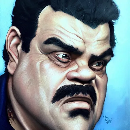 Image similar to beautifully rendered, masterpiece, caricature, claymation, luis guzman as luigi, painted by tom lovell, wlop, artgerm, dishonored 2,