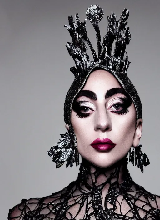 Prompt: lady gaga styled by nick knight posing, photohoot as a doll, set pieces, intricate set, vogue magazine, canon, highly realistic. high resolution. highly detailed. dramatic. 8 k. 4 k.