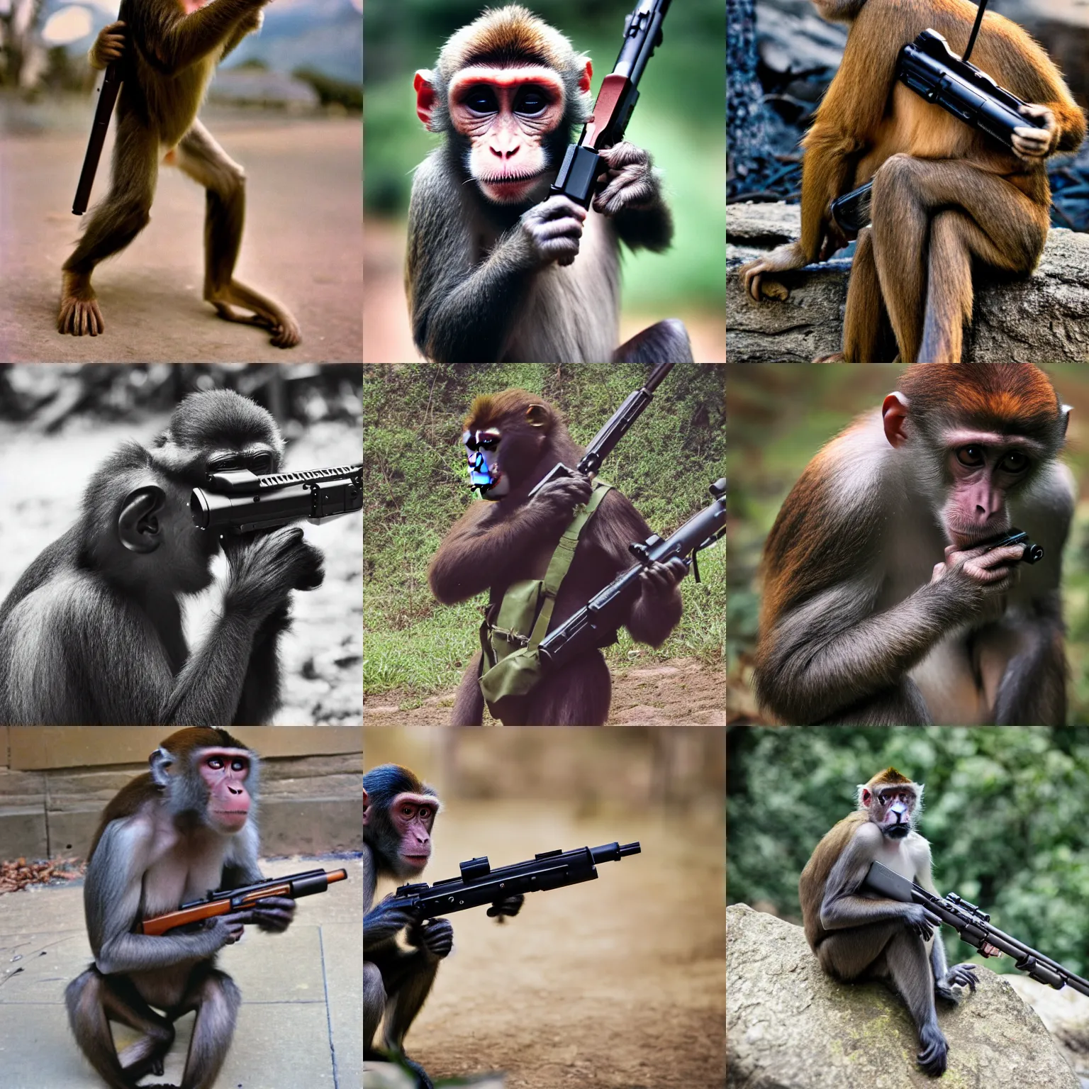 Prompt: a photo of a monkey holding a sniper rifle, photography, 3 5 mm