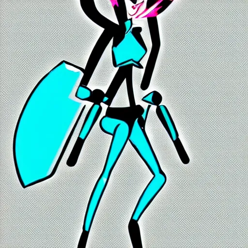 Prompt: Jenny XJ-9 from my life as a teenage robot in Warhammer art in the style of Zoe Mozert