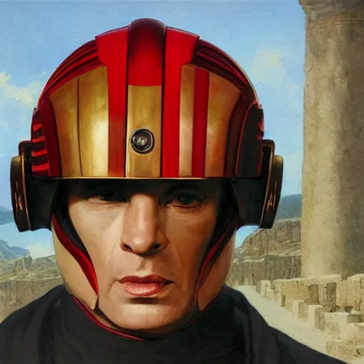 Prompt: STAR TREK Gucci racer helmet designed in ancient Greece, (SFW) safe for work, photo realistic illustration by greg rutkowski, thomas kindkade, alphonse mucha, loish, norman rockwell