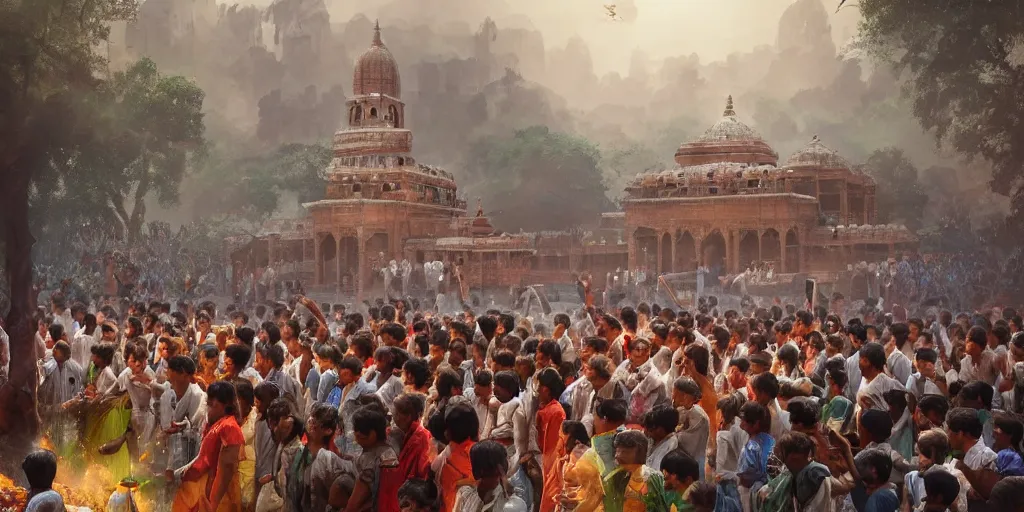 Prompt: cultural activities at a local school in india on independence day, cinematic composition, a fantasy digital painting by greg rutkowski and james gurney, trending on artstation, highly detailed, hyperrealistic, realistic, photorealistic, dynamic lighting, highly detailed, cinematic landscape, studio landscape, studio lighting