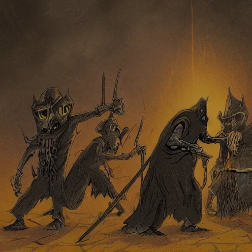 Image similar to the undead minions of the evil king pursue the ghost into the cave