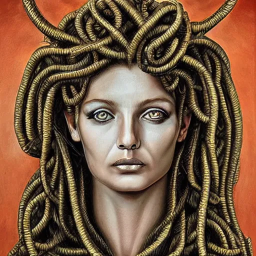 Image similar to symmetrical highly intricate, detailed portrait painting of medusa by greg rutowski