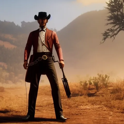 Image similar to Film still of Freddy Mercury, from Red Dead Redemption 2 (2018 video game)