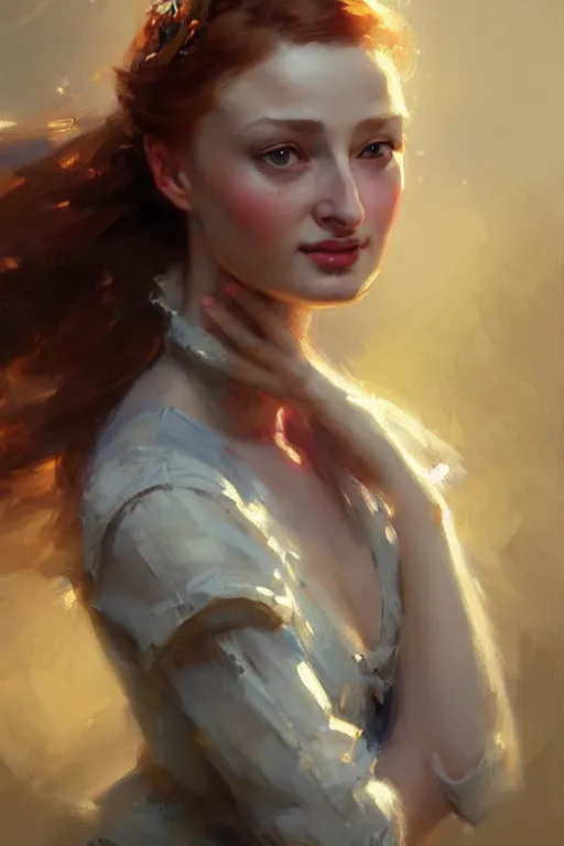 Image similar to sansa sun lights, painting by daniel gerhartz, alphonse murac, detailed art, artstation