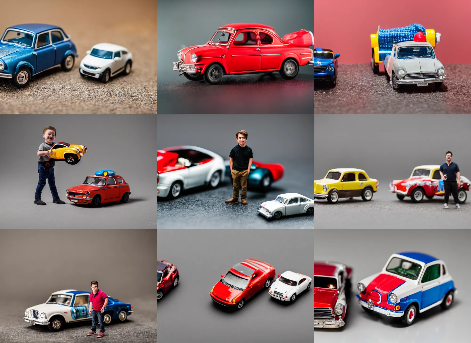 Prompt: photo still of miniature next to a toy car 8 k, studio lighting bright ambient lighting key light, 8 5 mm f 1. 8