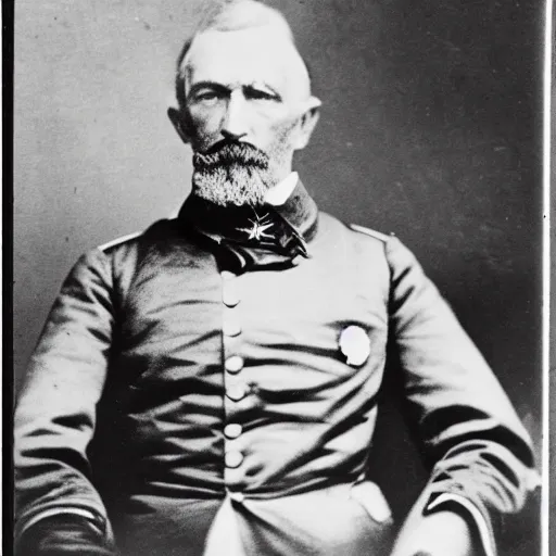 Prompt: a 1 8 5 8 photo of general pitzer a union general eating a large chicken burrito with cheese and salsa