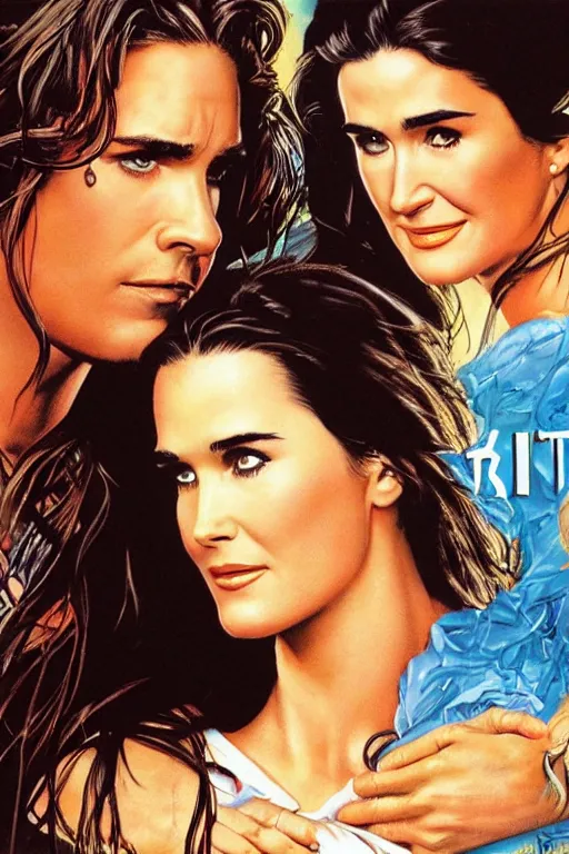 Image similar to texto highly detailed movie poster by drew struzan with brooke shields and demi moore artwork