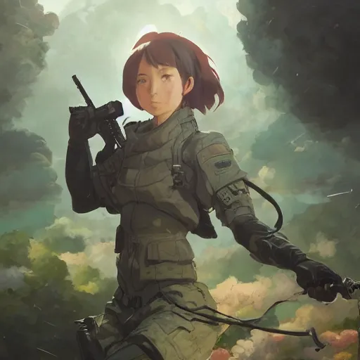 Prompt: breathtaking detailed concept art painting of military anime girl by beto val and john james audubon, exquisite detail, extremely moody lighting, 8 k rule of thirds golden ratio, fake detail, trending pixiv fanbox, acrylic palette knife, style of makoto shinkai studio ghibli genshin impact james gilleard greg rutkowski chiho aoshima