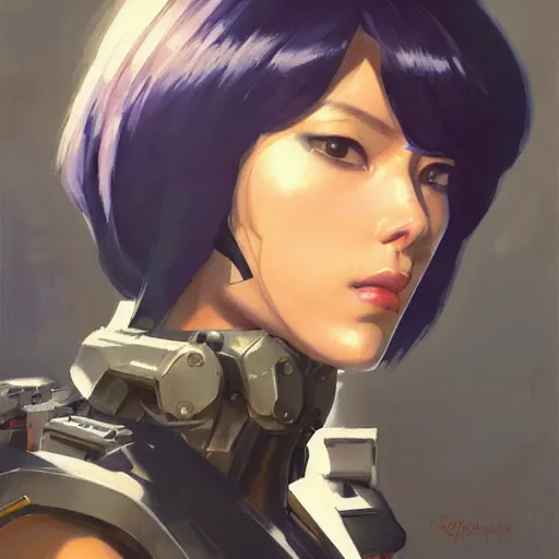 Image similar to greg manchess portrait painting of invisible armored motoko kusanagi as overwatch character, medium shot, asymmetrical, profile picture, organic painting, sunny day, matte painting, bold shapes, hard edges, street art, trending on artstation, by huang guangjian, gil elvgren, ruan jia, greg rutkowski, gaston bussiere