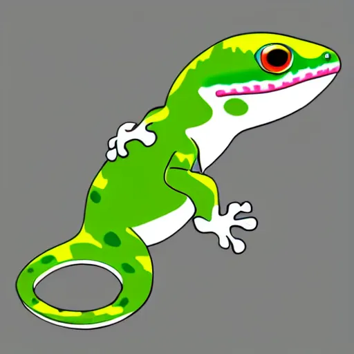 Image similar to cartoon sticker of cute light green gecko with white border and light gray background