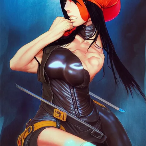 Image similar to prompt : stealthy rogue adventure character who is nico robin from one piece portrait soft light painted by james jean and katsuhiro otomo and erik jones, inspired by akira anime, smooth face feature, intricate oil painting, high detail illustration, sharp high detail, manga and anime 1 9 9 9