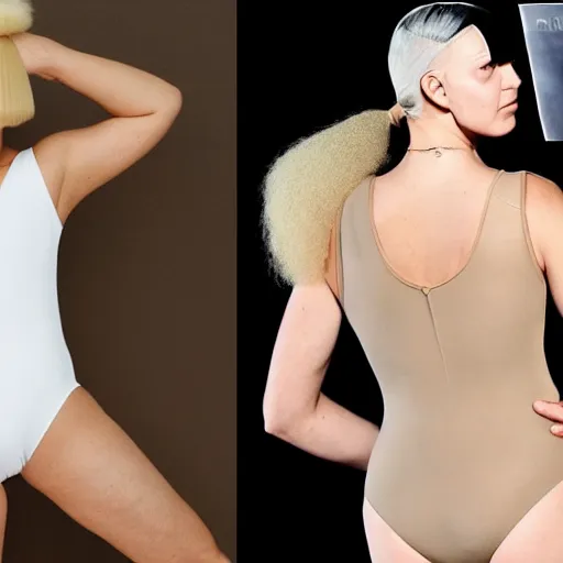 Image similar to sia furler wearing a skin colored leotard full body artistic photoshoot from behind rear
