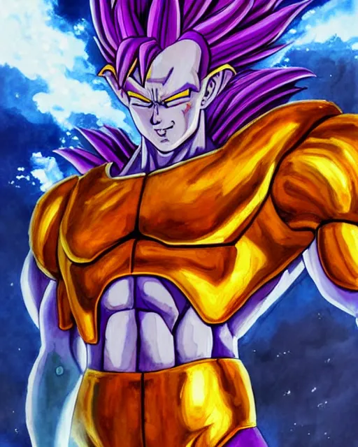 Image similar to a oil / watercolor painting full body character portrait of super saiyan golden frieza in the style of moebius in the style of leonard boyarsky trending on artstation deviantart pinterest detailed realistic hd 8 k high resolution