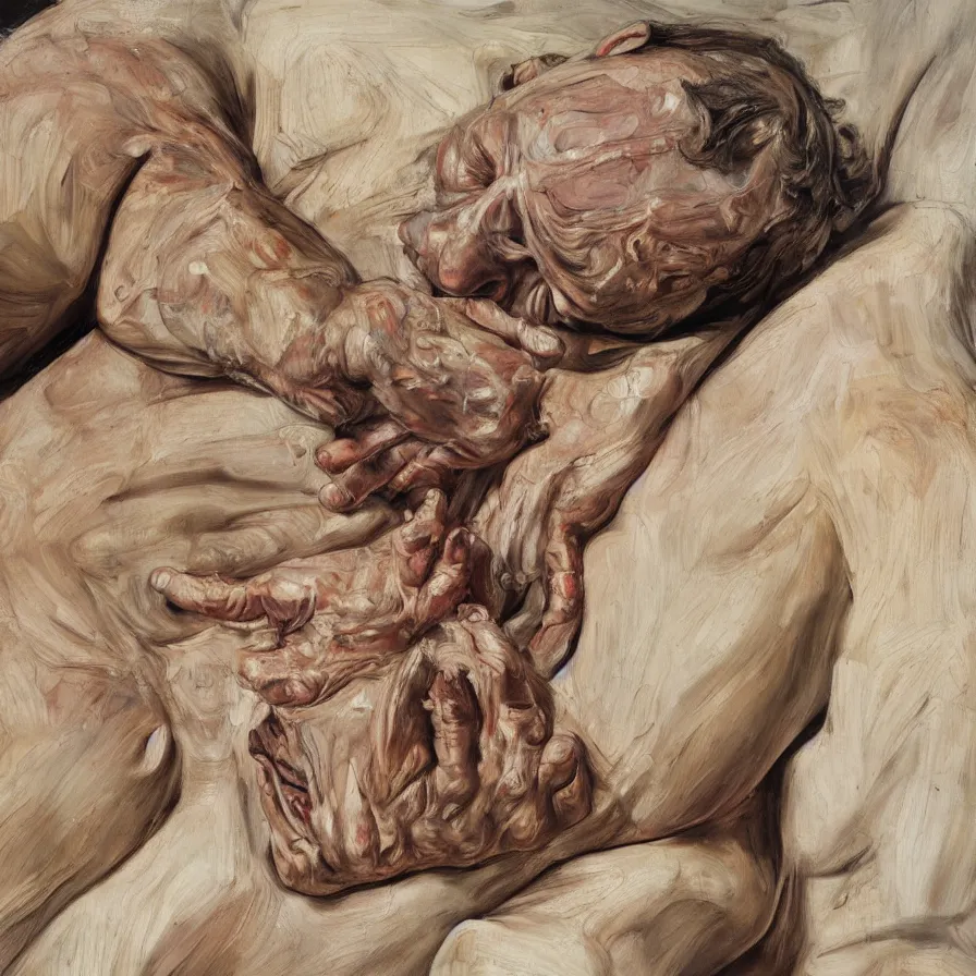 Image similar to high quality high detail painting by lucian freud and jenny saville, hd, anonymous subject, mangenta and brown