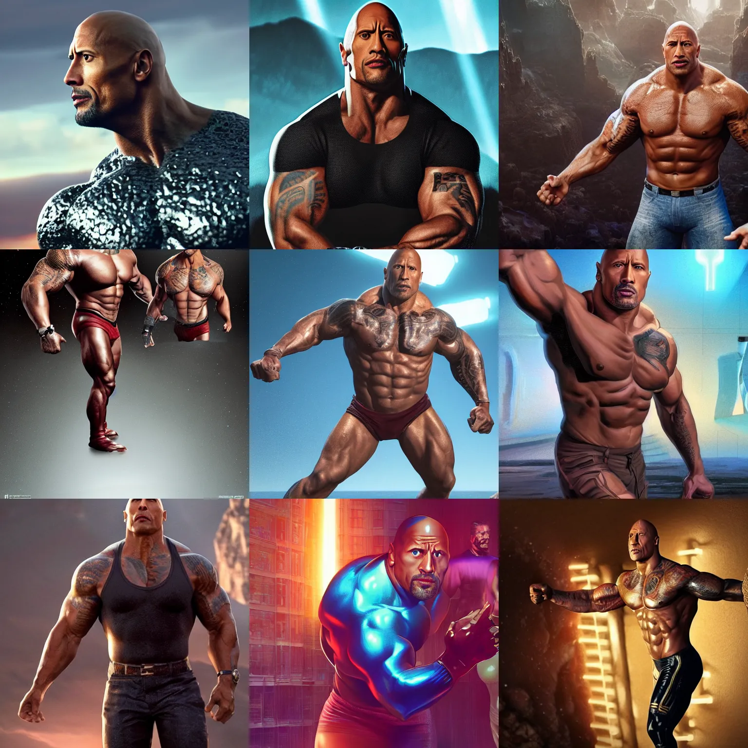 Prompt: dwayne johnson in tight woman outfit with dwayne johnson face and dwayne johnson body, intricate, epic lighting, cinematic composition, hyper realistic, 8k resolution, unreal engine 5, by Artgerm, tooth wu, dan mumford, beeple, wlop, rossdraws, James Jean, Andrei Riabovitchev, Marc Simonetti, yoshitaka Amano, Artstation